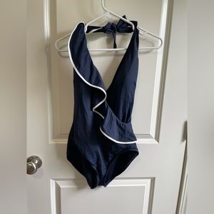 Carmen Marc Valvo one piece swimsuit - navy with white piping size 12